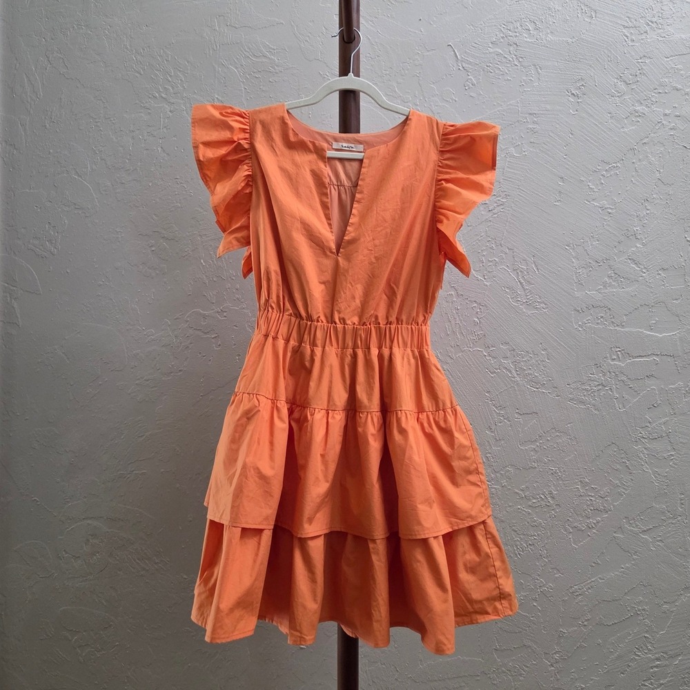 D263.โ Orange Ruffle-Sleeve Tiered Dress